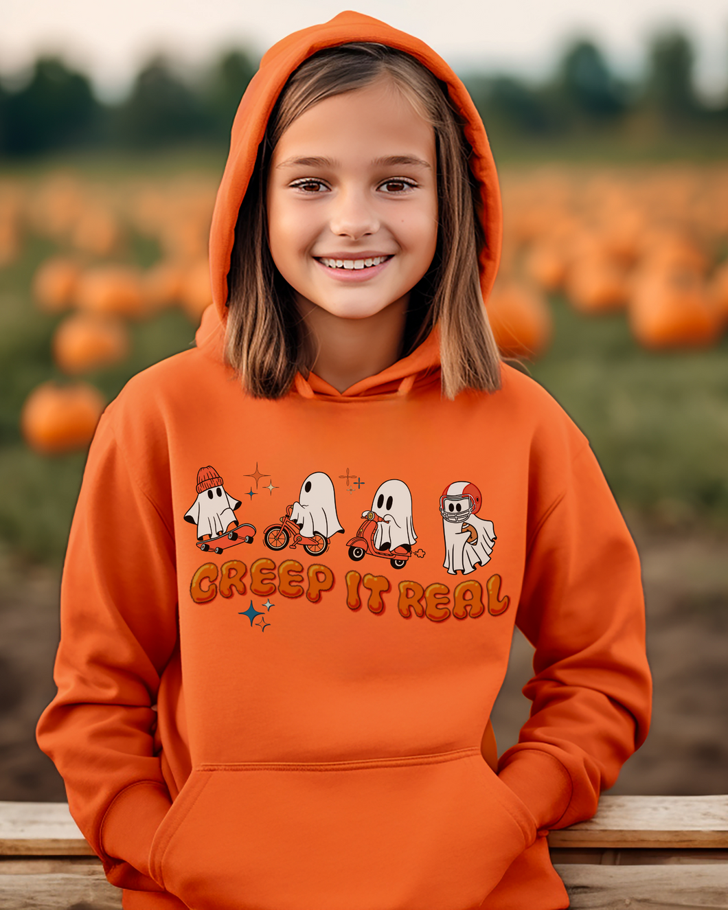 Free Shipping! Kids Halloween Hoodie, Creep It Real Hooded Sweatshirt, Boys or Girls Retro Sports, Colorful Design