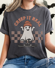 Load image into Gallery viewer, Halloween Comfort Colors® T-Shirt, Funny Creep It Real Women&#39;s Retro Skateboarding Design T-Shirt
