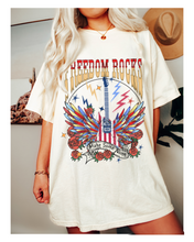 Load image into Gallery viewer, Freedom Rocks Comfort Colors® Shirt, Women&#39;s 4th of July Summer T-Shirt, Garment Dyed, Boho, Retro Guitar
