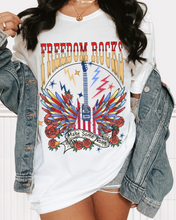 Load image into Gallery viewer, Freedom Rocks Comfort Colors® Shirt, Women&#39;s 4th of July Summer T-Shirt, Garment Dyed, Boho, Retro Guitar
