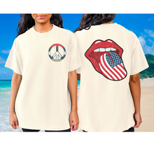 Load image into Gallery viewer, 4th of July Rock and Roll Comfort Colors® T-Shirt, Front and Back Design T-Shirt, 1970&#39;s Peace Sign
