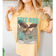 Load image into Gallery viewer, Free Bird Comfort Colors® T-Shirt, T-Shirt Dress, Turquoise Western Eagle Desert Retro Design T-Shirt
