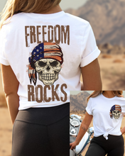 Load image into Gallery viewer, Freedom Rocks Crewneck Sweatshirt or T-Shirt Distressed Design, 4th Of July, Trendy Skeleton Shirt
