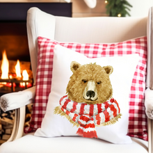 Load image into Gallery viewer, Christmas Pillow Cover, Winter Bear Pillow Cover, Christmas Scarf, Holiday Pillow Cover, Holiday Decor Pillow Cover
