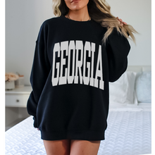 Load image into Gallery viewer, Georgia Heavy Blend™ Crewneck Sweatshirt, Unisex-Sized Cozy Pullover, Oversized Retro Georgia with Varsity Letters
