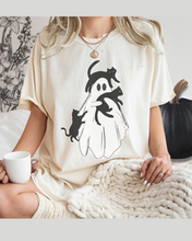 Load image into Gallery viewer, Women&#39;s Halloween Bella Canvas® Unisex T-shirt Cat Lover Tee, Hand Drawn Design Ghost T-Shirt
