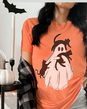 Load image into Gallery viewer, Women&#39;s Halloween Bella Canvas® Unisex T-shirt Cat Lover Tee, Hand Drawn Design Ghost T-Shirt
