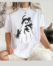 Load image into Gallery viewer, Women&#39;s Halloween Bella Canvas® Unisex T-shirt Cat Lover Tee, Hand Drawn Design Ghost T-Shirt
