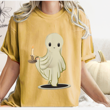 Load image into Gallery viewer, Halloween Gothic Ghost with Candle Comfort Colors® T-Shirt, Graphic Tee, Oversized print, Fall Tee
