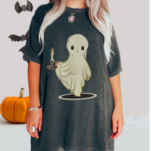 Load image into Gallery viewer, Halloween Gothic Ghost with Candle Comfort Colors® T-Shirt, Graphic Tee, Oversized print, Fall Tee
