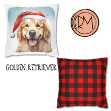 Load image into Gallery viewer, Christmas Pillow Cover, Golden Retriever, Square Pillow Cover, Retriever in a Santa Hat, Pillow Cover, Holiday Decor
