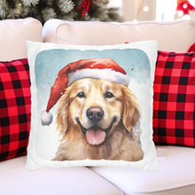 Load image into Gallery viewer, Christmas Pillow Cover, Golden Retriever, Square Pillow Cover, Retriever in a Santa Hat, Pillow Cover, Holiday Decor
