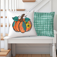 Load image into Gallery viewer, Fall Pillow Covers, Rustic Country Square, White Background Farmhouse Decor Pillowcase Set, Pumpkin Designs
