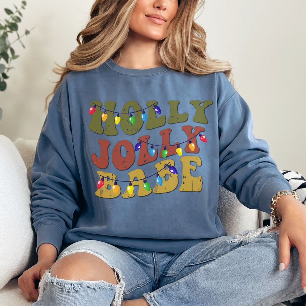 Comfort Colors Christmas Sweatshirt, Holly Jolly Babe Crewneck, Retro Warped Design, Gift for Her, Christmas Gift, Christmas Pullover