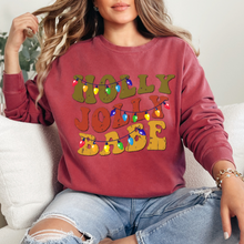 Load image into Gallery viewer, Comfort Colors Christmas Sweatshirt, Holly Jolly Babe Crewneck, Retro Warped Design, Gift for Her, Christmas Gift, Christmas Pullover
