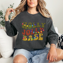 Load image into Gallery viewer, Comfort Colors Christmas Sweatshirt, Holly Jolly Babe Crewneck, Retro Warped Design, Gift for Her, Christmas Gift, Christmas Pullover
