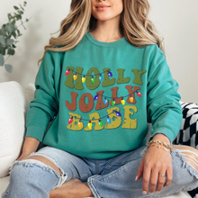 Load image into Gallery viewer, Comfort Colors Christmas Sweatshirt, Holly Jolly Babe Crewneck, Retro Warped Design, Gift for Her, Christmas Gift, Christmas Pullover
