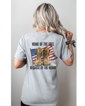 Load image into Gallery viewer, Home Of The Free Because of The Brave T-Shirt, 5th of July T-Shirt, Military-Inspired July Fourth T-Shirt Front or Back Design
