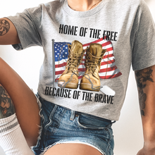 Load image into Gallery viewer, Home Of The Free Because of The Brave T-Shirt, 5th of July T-Shirt, Military-Inspired July Fourth T-Shirt Front or Back Design
