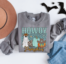 Load image into Gallery viewer, Women&#39;s Howdy Pumpkin Sweatshirt, Cute Halloween Crewneck Pullover
