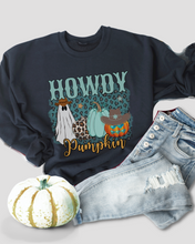 Load image into Gallery viewer, Women&#39;s Howdy Pumpkin Sweatshirt, Cute Halloween Crewneck Pullover
