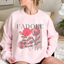 Load image into Gallery viewer, Women's Crewneck Sweatshirt, J'Adore Pullover, Comfy &amp; Cozy, Valentine's Day Gildan Sweatshirt, Ash, White or Sand Crewneck Sweatshirt
