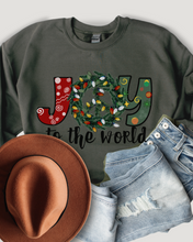 Load image into Gallery viewer, Joy To the World Women&#39;s Crewneck Sweatshirt Peace Sign Wreath with Doodle Letters
