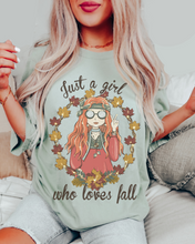 Load image into Gallery viewer, Women&#39;s Cute Fall Comfort Colors® T-Shirt, Women&#39;s Just A Girl Who Loves Fall Lover T-Shirt
