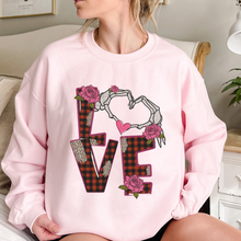 Load image into Gallery viewer, Valentine's Pullover Sweatshirt, Love Crewneck Pullover, Ash Sand White or Pink Shirt, Skeleton Love, Gift for Her, Valentine's Day Gift
