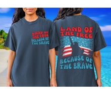 Load image into Gallery viewer, Land Of The Free 4th of July Comfort Colors® T-Shirt, Front and Back Design T-Shirt, Trendy 1970&#39;s Statue Of Liberty
