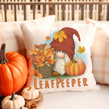 Load image into Gallery viewer, Fall Leaf Peeper Spun Polyester Square Pillow, Fun Gnome Decor Throw Pillow
