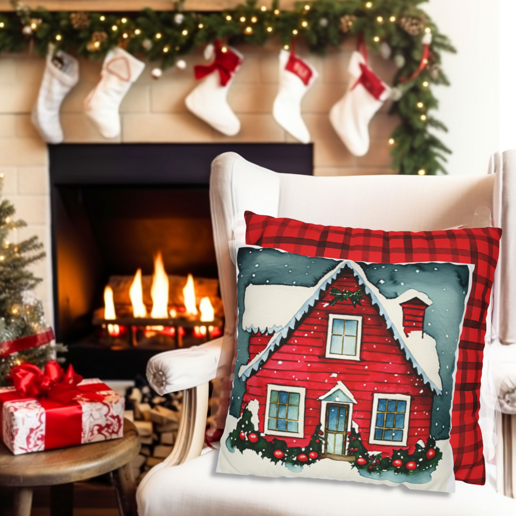 Christmas Pillow Covers, Square Pillow Covers, Cute Christmas Decor Pillowcase Set, Red House, Gnome Truck