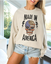 Load image into Gallery viewer, Made In America Women&#39;s Sweatshirt, Oversize 4th of July Patriotic Skeleton Pullover, Ash, Sand, Grey or White July Fourth
