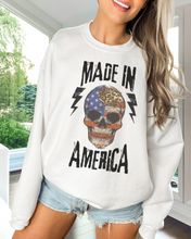 Load image into Gallery viewer, Made In America Women&#39;s Sweatshirt, Oversize 4th of July Patriotic Skeleton Pullover, Ash, Sand, Grey or White July Fourth
