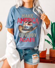 Load image into Gallery viewer, Make America Cowboy Again Comfort Colors® T-Shirt, T-Shirt Dress, Watercolor Cowboy Hat Retro Design T-Shirt
