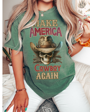 Load image into Gallery viewer, Make America Cowboy Again Comfort Colors® T-Shirt, T-Shirt Dress, Watercolor Cowboy Skeleton Skull T-Shirt
