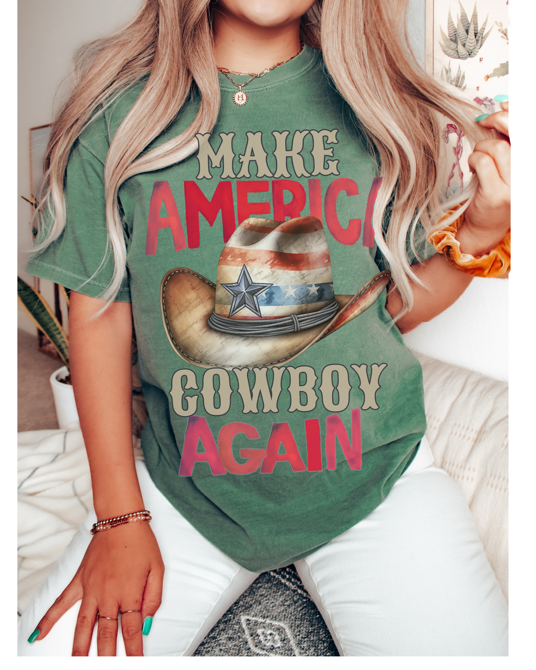 Make America Cowboy Again Comfort Colors® T-Shirt, T-Shirt Dress, Watercolor Cowboy Hat Retro Design T-Shirt