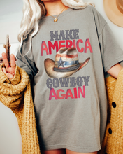 Load image into Gallery viewer, Make America Cowboy Again Comfort Colors® T-Shirt, T-Shirt Dress, Watercolor Cowboy Hat Retro Design T-Shirt
