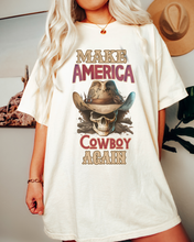 Load image into Gallery viewer, Make America Cowboy Again Comfort Colors® T-Shirt, T-Shirt Dress, Watercolor Cowboy Skeleton Skull T-Shirt
