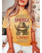 Load image into Gallery viewer, Make America Cowboy Again Comfort Colors® T-Shirt, T-Shirt Dress, Watercolor Cowboy Skeleton Skull T-Shirt
