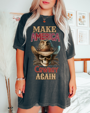 Load image into Gallery viewer, Make America Cowboy Again Comfort Colors® T-Shirt, T-Shirt Dress, Watercolor Cowboy Skeleton Skull T-Shirt
