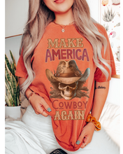 Load image into Gallery viewer, Make America Cowboy Again Comfort Colors® T-Shirt, T-Shirt Dress, Watercolor Cowboy Skeleton Skull T-Shirt
