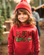 Load image into Gallery viewer, Merry and Bright Youth Hooded Sweatshirt, Cute Kids Christmas Hoodie, Soft, Cozy, Winter Sweatshirt
