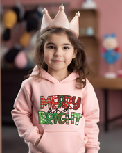 Load image into Gallery viewer, Merry and Bright Youth Hooded Sweatshirt, Cute Kids Christmas Hoodie, Soft, Cozy, Winter Sweatshirt
