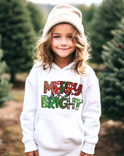 Load image into Gallery viewer, Merry and Bright Youth Hooded Sweatshirt, Cute Kids Christmas Hoodie, Soft, Cozy, Winter Sweatshirt
