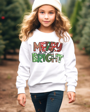 Load image into Gallery viewer, Merry and Bright Youth Crewneck Sweatshirt, Cute Kids Christmas Crewneck Pullover
