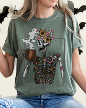 Load image into Gallery viewer, Halloween Comfort Colors® T-Shirt Women&#39;s Skeleton Coffee Funny Fall Colors T-Shirt,
