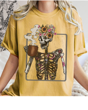 Load image into Gallery viewer, Halloween Comfort Colors® T-Shirt Women&#39;s Skeleton Coffee Funny Fall Colors T-Shirt,
