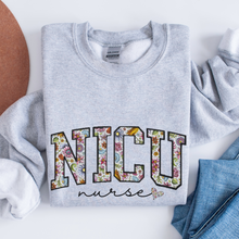 Load image into Gallery viewer, Women&#39;s Sweatshirt, NICU Sweatshirt, Nurse Crewneck, Nurses Crewneck Shirt, Gift For Nurse, Nurse Grad Sweatshirt, Varsity Letters Shirt
