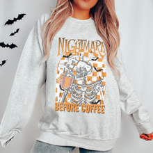 Load image into Gallery viewer, Nightmare Before Coffee Crewneck Sweatshirt Women&#39;s Fall Funny Halloween Design Gildan Pullover
